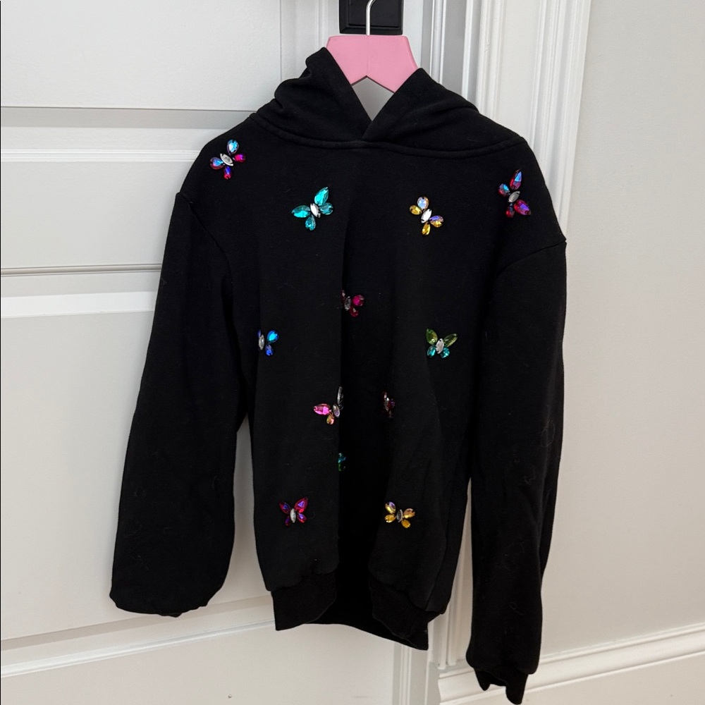 Lola + The Boys Black Hoodie with Colorful Butterfly Accents